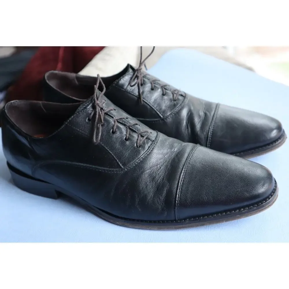Section X Cap Toe Dress Shoes Black Men 9 M Flex Sheepskin Work Cocktail Comfort